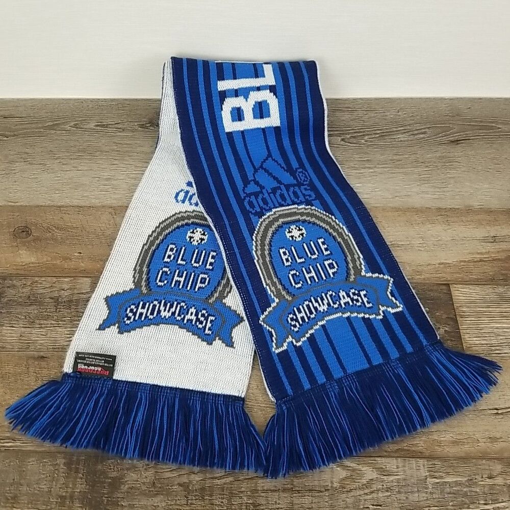 Adidas Blue Chip Showcase Soccer Scarf - Blue & White Knit Fan Gear 63" Long